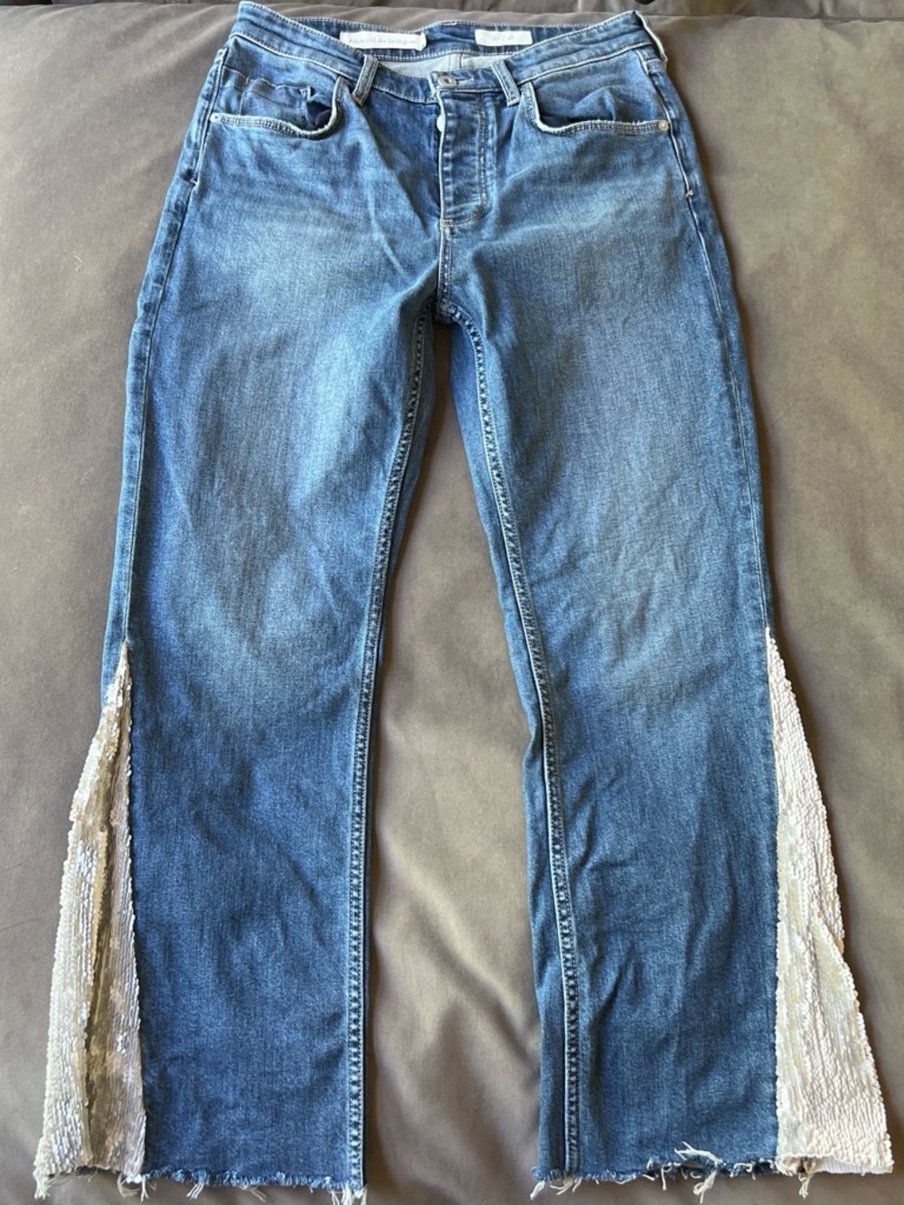 Pilcro and the Letterpress Blue Denim Jeans with Cream Sequin Side Panels